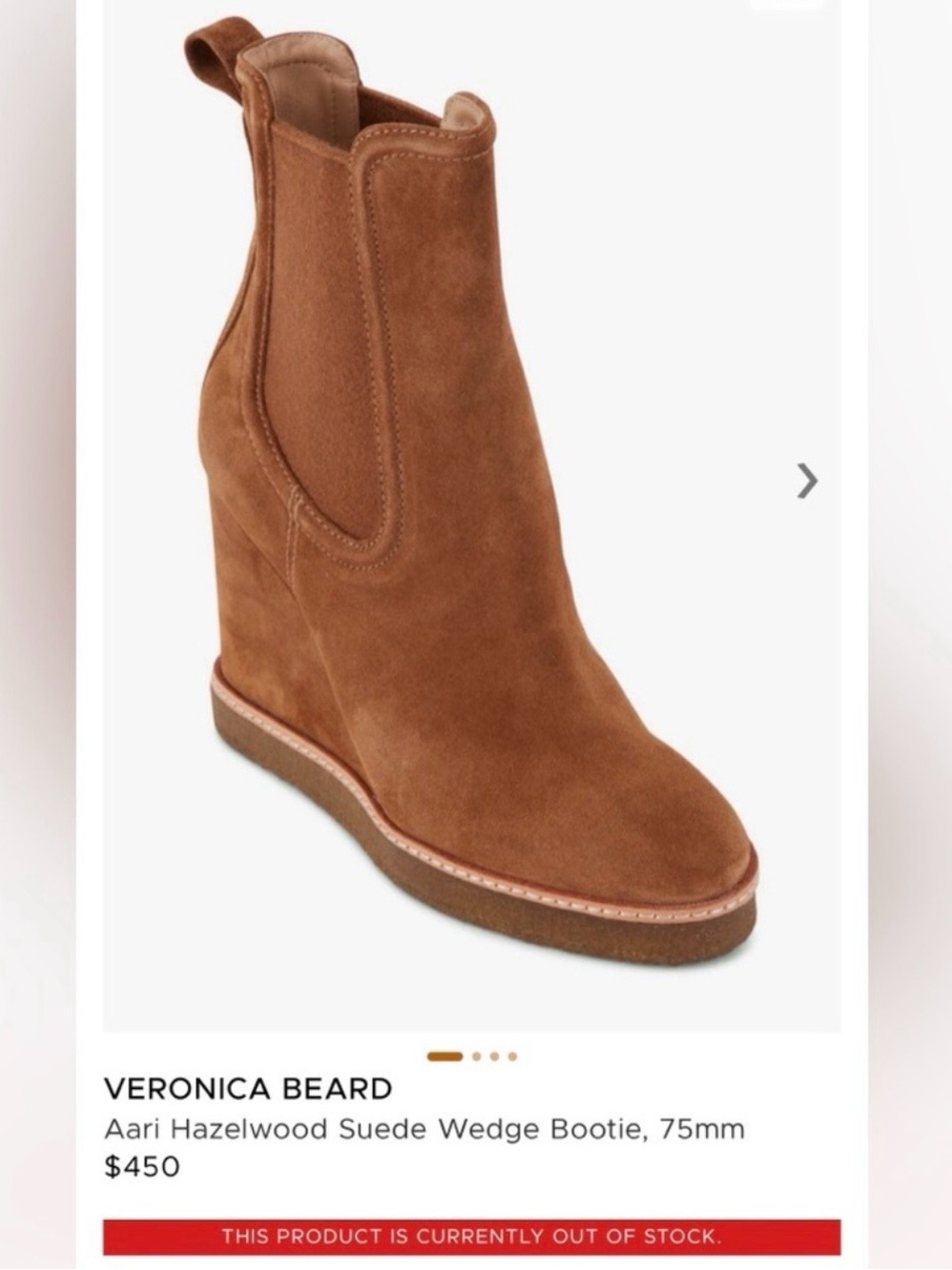 VERONICA BEARD AARI-2 Water-Repellent Wedge Chelsea Boots Suede Hazelwood Size 8 - Picture 3 of 15